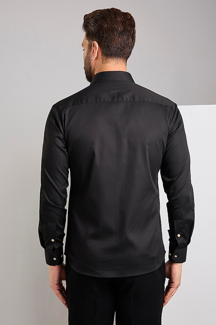 Black Cotton Satin Hand Embroidered Party Wear Shirt by Zoop Men at Pernia's Pop Up Shop