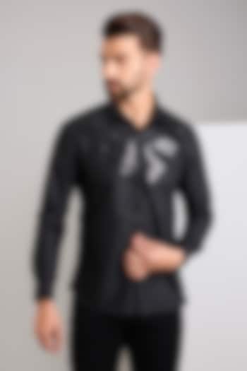 Black Cotton Satin Metallic Stripe Party Wear Shirt by Zoop Men at Pernia's Pop Up Shop