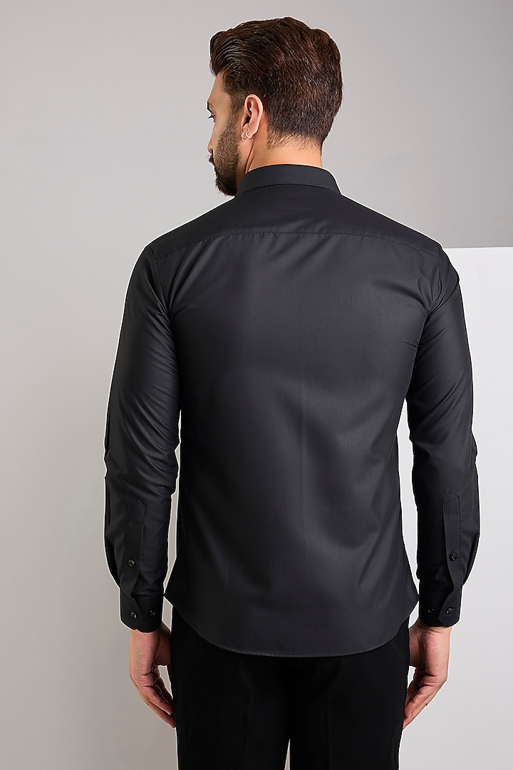 Black Cotton Satin Metallic Stripe Party Wear Shirt by Zoop Men at Pernia's Pop Up Shop