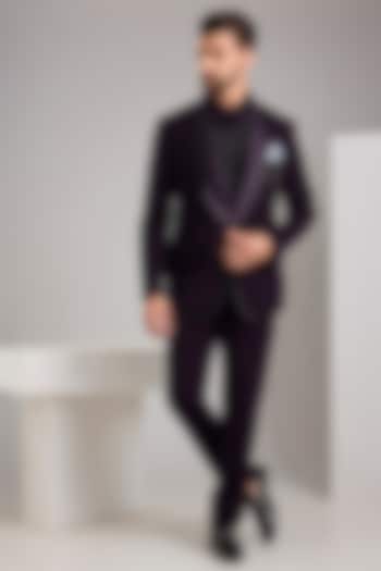 Purple Jacquard Tuxedo Set by Zoop Men at Pernia's Pop Up Shop