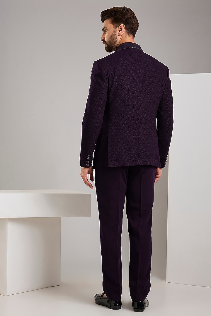Purple Jacquard Tuxedo Set by Zoop Men at Pernia's Pop Up Shop