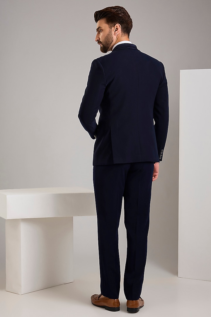 Navy Blue Japanese Stretch Fabric Hand Tuxedo Set by Zoop Men at Pernia's Pop Up Shop