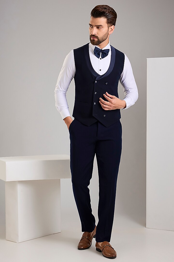 Navy Blue Japanese Stretch Fabric Hand Tuxedo Set by Zoop Men at Pernia's Pop Up Shop