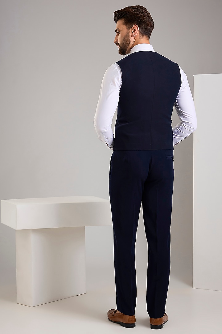 Navy Blue Japanese Stretch Fabric Hand Tuxedo Set by Zoop Men at Pernia's Pop Up Shop