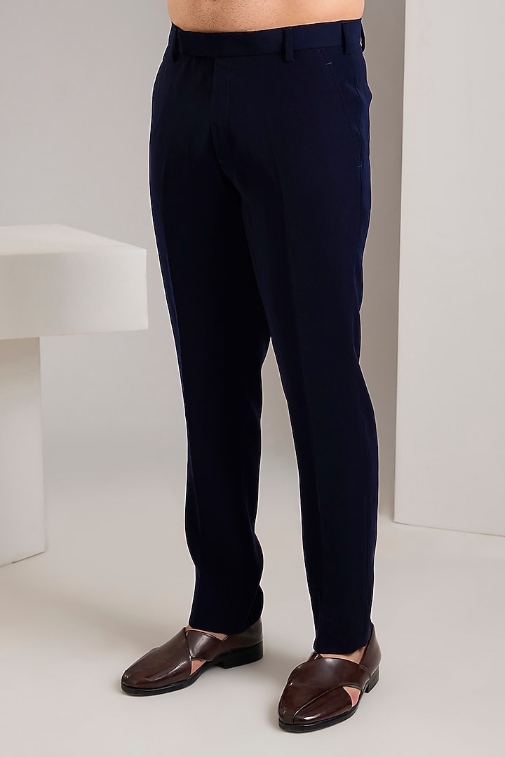 Navy Blue Jacquard Hand Embroidered Wedding Indowestern set by Zoop Men at Pernia's Pop Up Shop