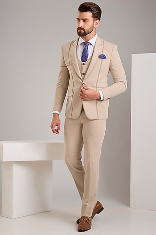 Beige Japanese Stretch Fabric Blazer Set by Zoop Men
