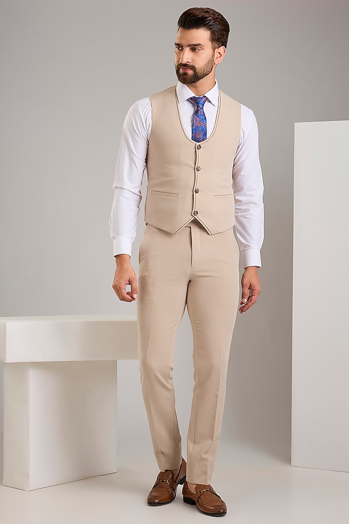 Beige Japanese Stretch Fabric Blazer Set by Zoop Men at Pernia's Pop Up Shop