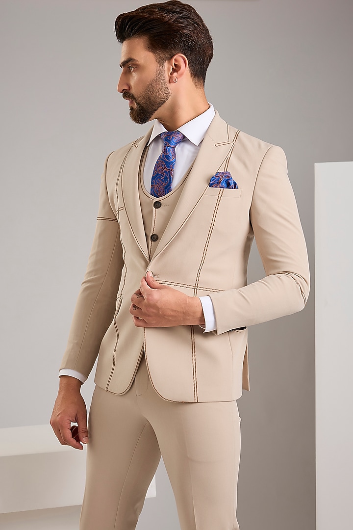 Beige Japanese Stretch Fabric Blazer Set by Zoop Men at Pernia's Pop Up Shop
