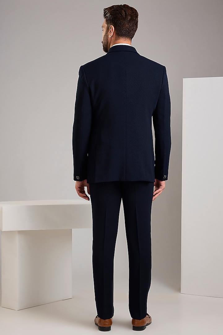 Blue Jacquard Double Breasted Tuxedo Set by Zoop Men at Pernia's Pop Up Shop