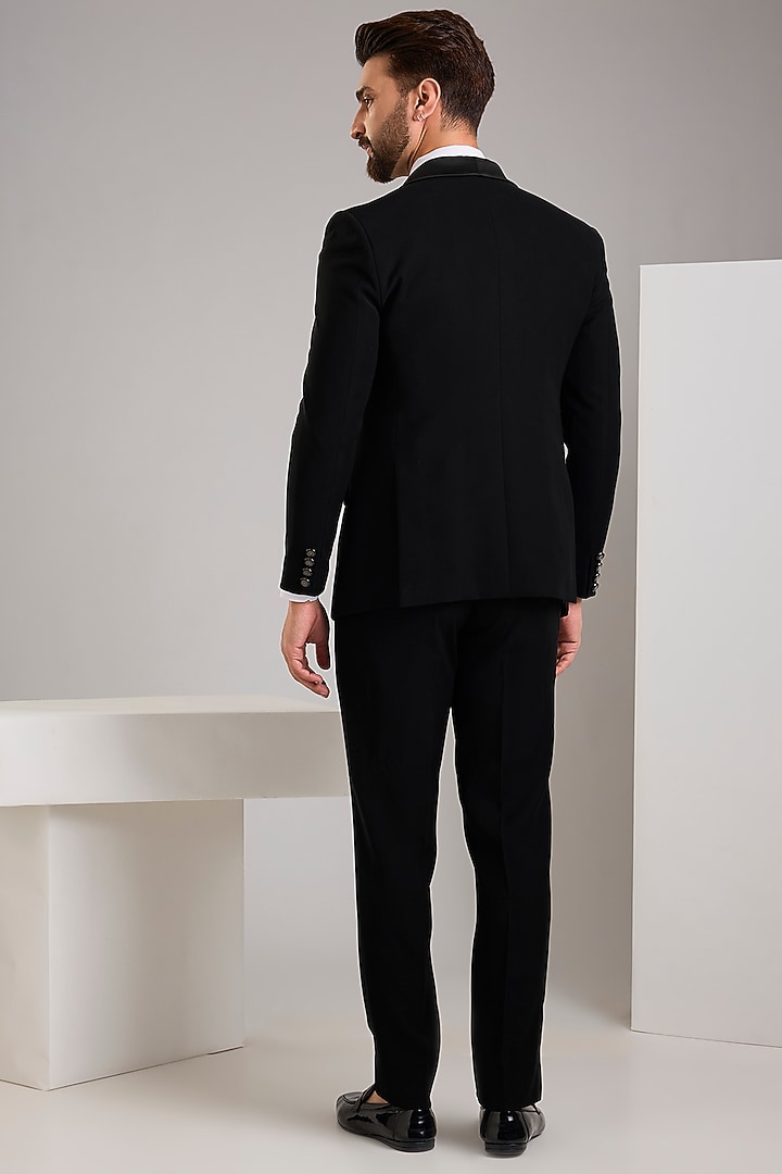 Black Japanese Stretch Fabric Hand Embroidered Tuxedo Set by Zoop Men at Pernia's Pop Up Shop