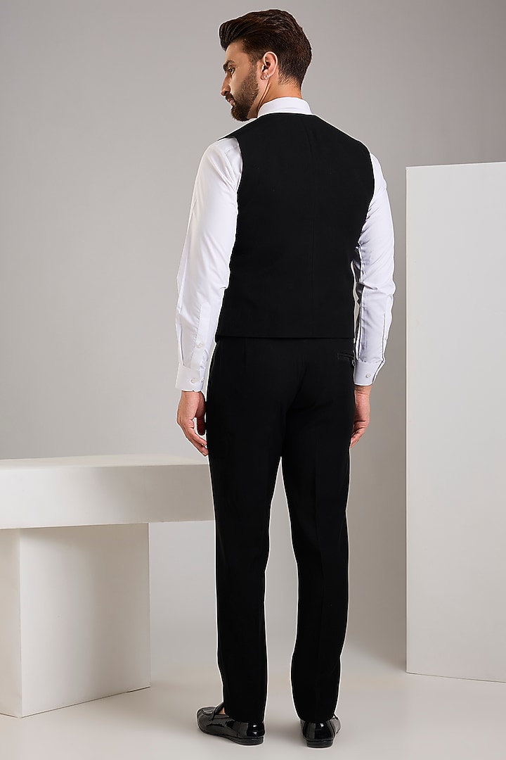 Black Japanese Stretch Fabric Hand Embroidered Tuxedo Set by Zoop Men at Pernia's Pop Up Shop