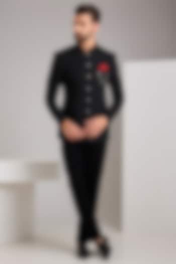 Black Jacquard Bandhgala Set by Zoop Men at Pernia's Pop Up Shop