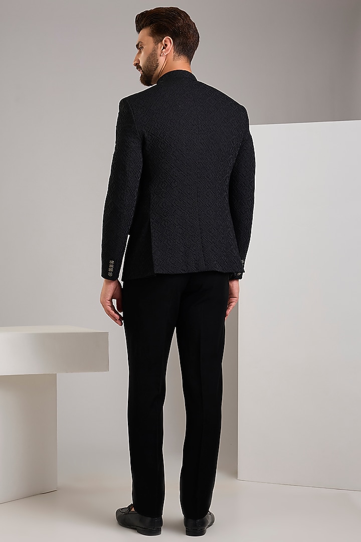 Black Jacquard Bandhgala Set by Zoop Men at Pernia's Pop Up Shop
