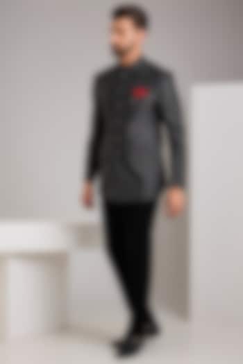 Black Jacquard Bandhgala Set by Zoop Men at Pernia's Pop Up Shop