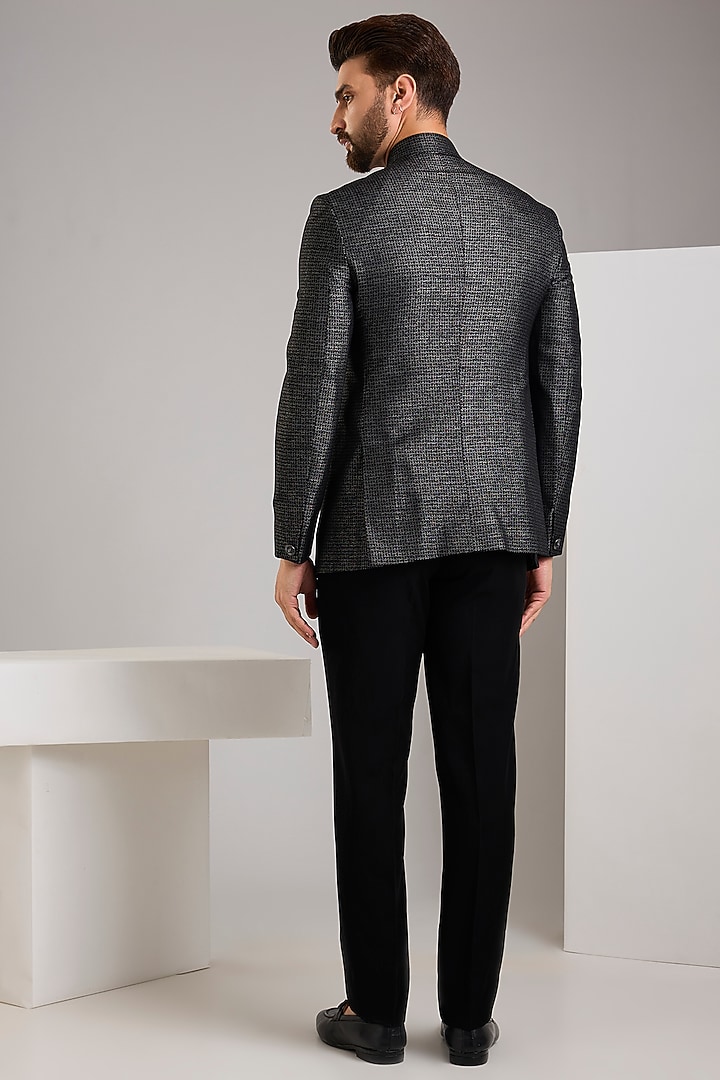 Black Jacquard Bandhgala Set by Zoop Men at Pernia's Pop Up Shop