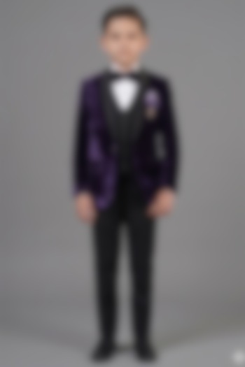 Purple Micro Velvet Tuxedo Set For Boys by Zoop Kids at Pernia's Pop Up Shop