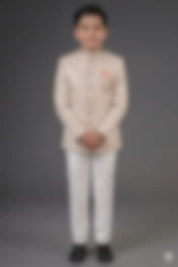 Multi-Colored Cotton Jacquard Hand Embroidered Bandhgala Set For Boys by Zoop Kids at Pernia's Pop Up Shop