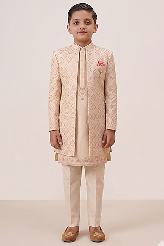 Multi-Colored Embroidered Jacquard Indowestern Set For Boys by Zoop Kids