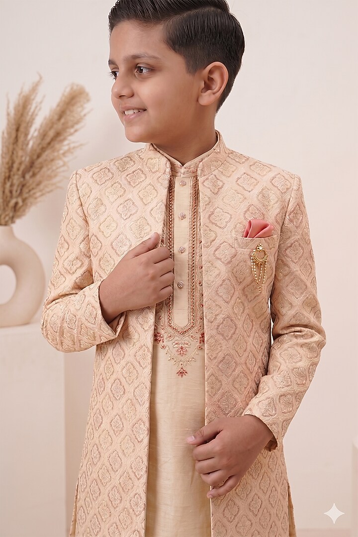 Multi-Colored Embroidered Jacquard Indowestern Set For Boys by Zoop Kids at Pernia's Pop Up Shop