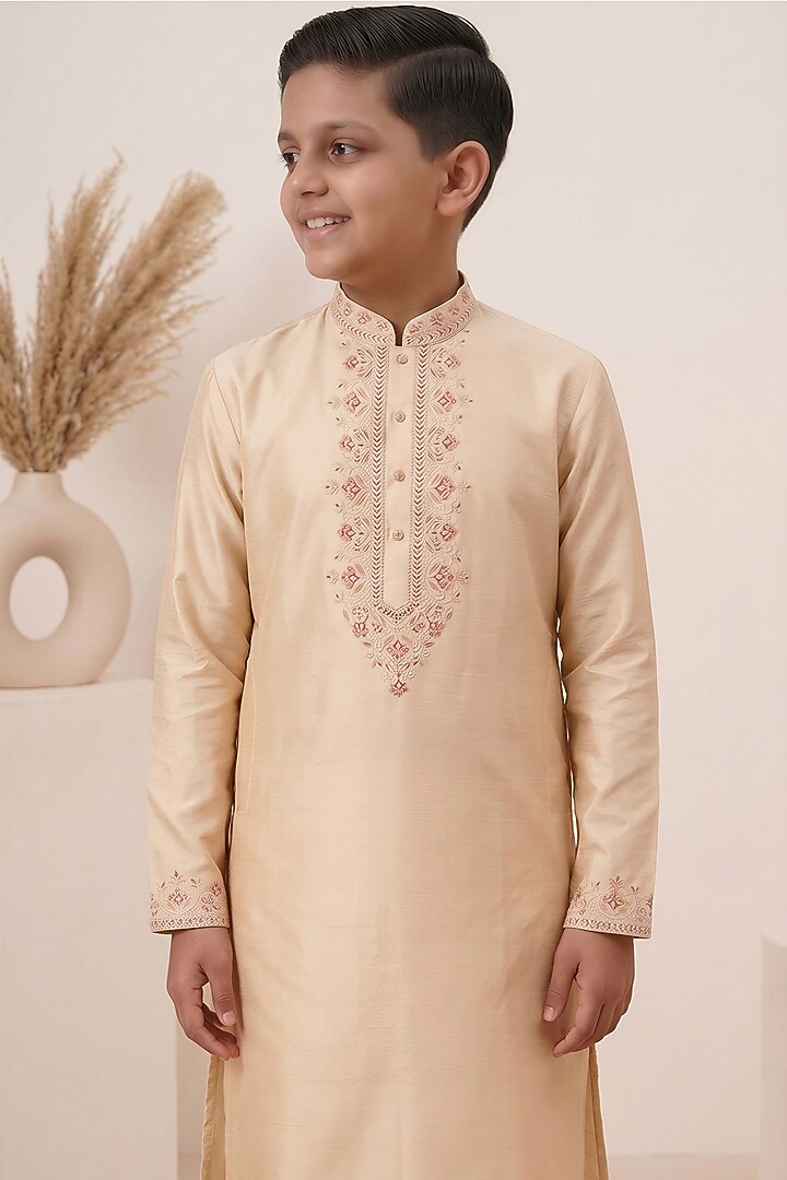 Multi-Colored Embroidered Jacquard Indowestern Set For Boys by Zoop Kids at Pernia's Pop Up Shop