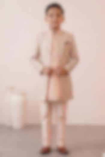 Peach Embroidered Jacquard Indowestern Set For Boys by Zoop Kids at Pernia's Pop Up Shop