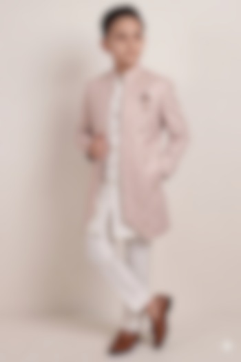 Pink Embroidered Jacquard Indowestern Set For Boys by Zoop Kids at Pernia's Pop Up Shop