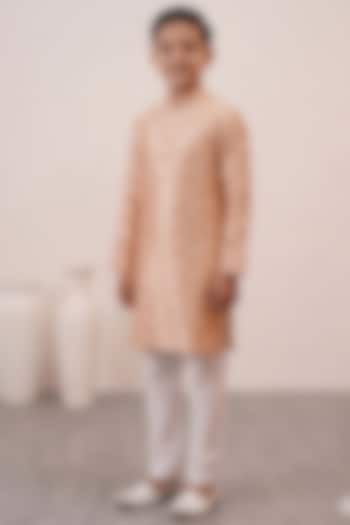 Peach Banarasi Cotton Silk Thread Embroidered Kurta Set For Boys by Zoop Kids at Pernia's Pop Up Shop