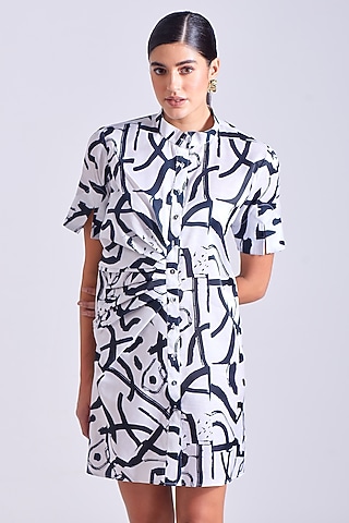 Black & White Linen Satin Mini Dress by Zosia