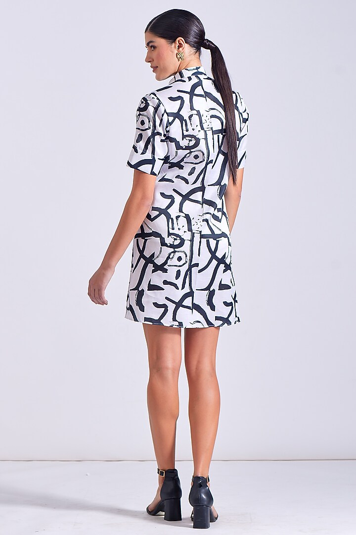 Black & White Linen Satin Mini Summer Dress by Zosia at Pernia's Pop Up Shop