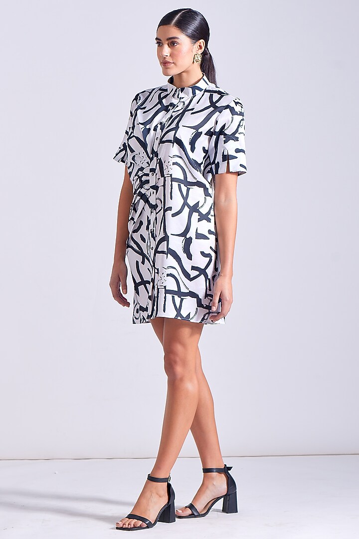 Black & White Linen Satin Mini Summer Dress by Zosia at Pernia's Pop Up Shop