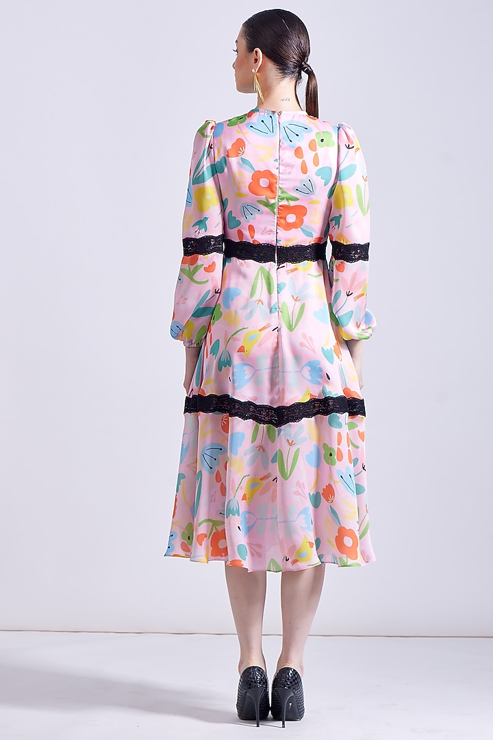 Powder Pink Linen Satin Georgette Printed Midi Summer Dress by Zosia at Pernia's Pop Up Shop