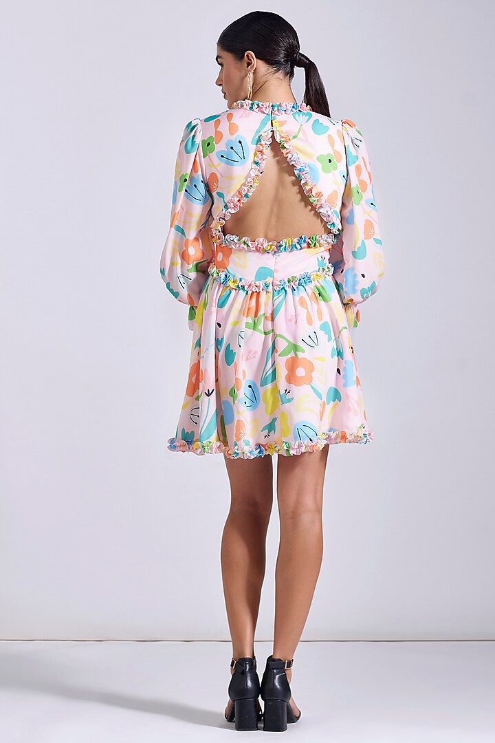 Powder Pink Linen Satin Georgette Printed Mini Summer Dress by Zosia at Pernia's Pop Up Shop