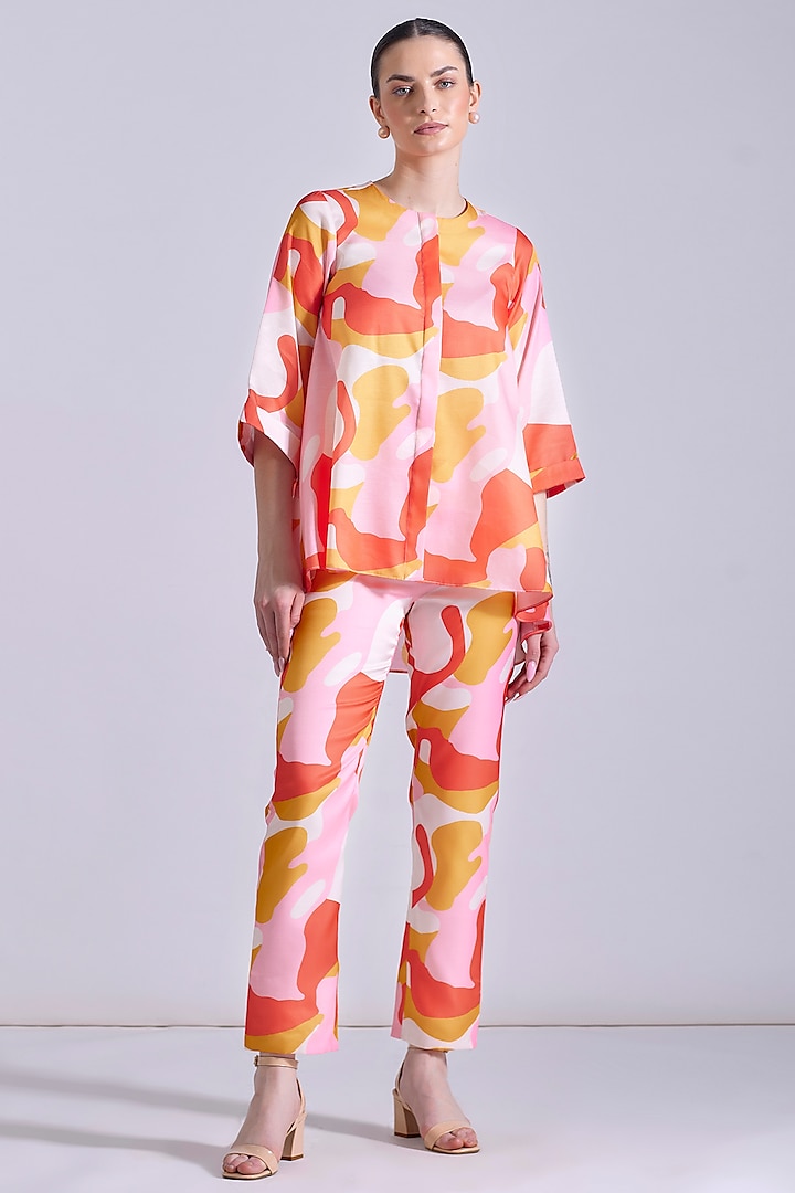 Orange & Pink Linen Satin Printed Co-Ord Set by Zosia at Pernia's Pop Up Shop