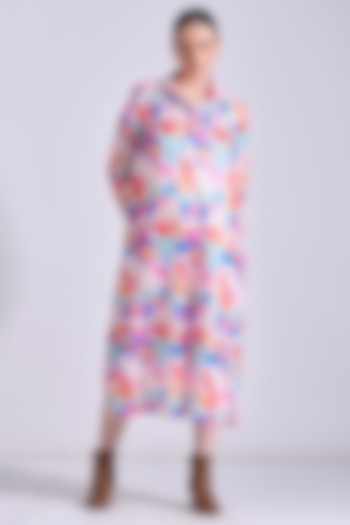 Multi-Colored Linen Satin Printed Dress by Zosia at Pernia's Pop Up Shop