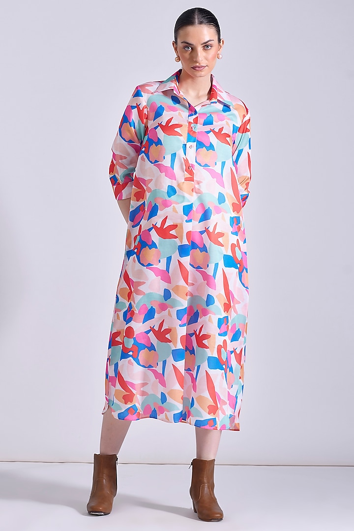 Multi-Colored Linen Satin Printed Dress by Zosia at Pernia's Pop Up Shop