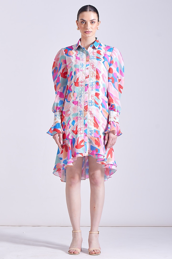 Multi-Colored Satin Georgette Shirt Dress by Zosia at Pernia's Pop Up Shop