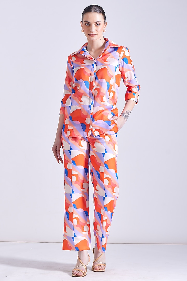 Multi-Colored Linen Satin Printed Co-Ord Set by Zosia at Pernia's Pop Up Shop