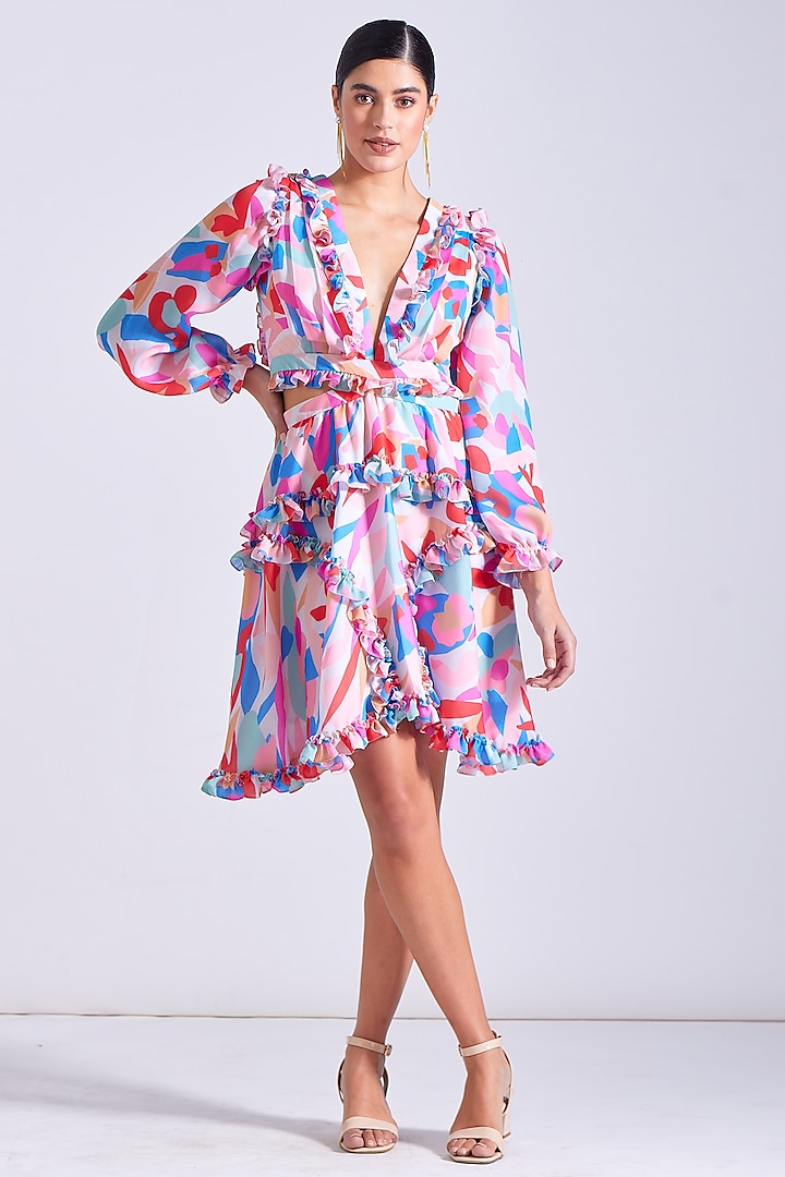 Multi-Colored Satin Georgette Printed Dress by Zosia at Pernia's Pop Up Shop