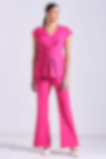 Hot Pink Crepe Lycra Co-Ord Set by Zosia at Pernia's Pop Up Shop