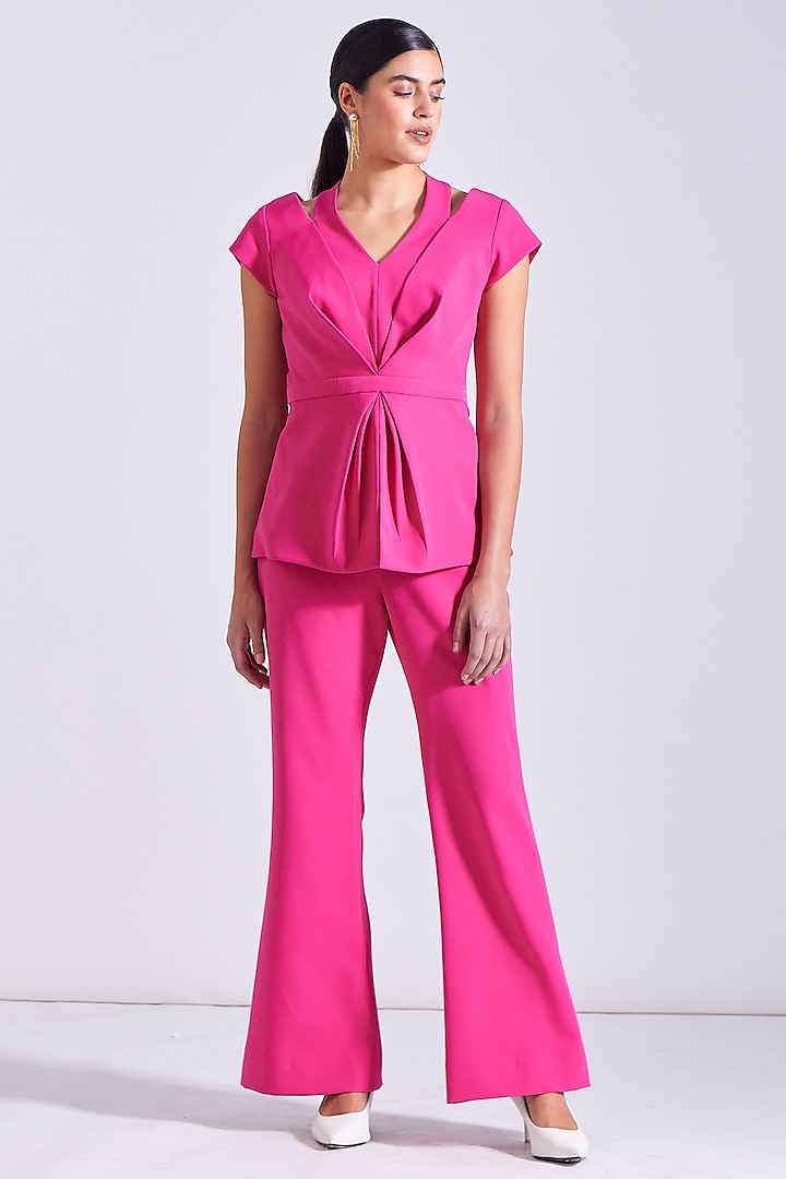 Hot Pink Crepe Lycra Co-Ord Set by Zosia at Pernia's Pop Up Shop