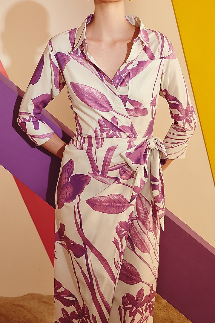White & Mauve Crepe Printed Summer Dress by Zosia at Pernia's Pop Up Shop