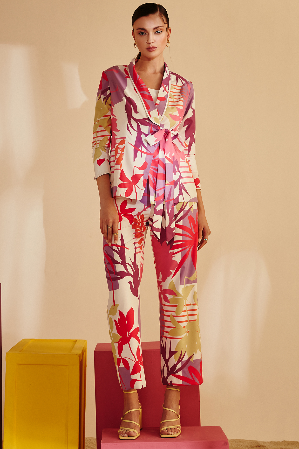 Multi-Colored Crepe Printed Blazer Set by Zosia