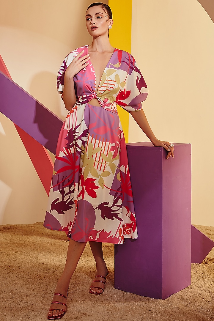 Multi-Colored Crepe Calf Length Dress by Zosia