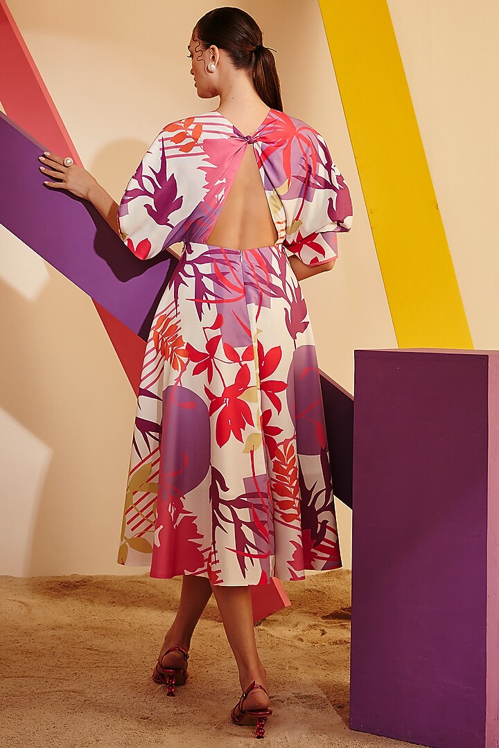 Multi-Colored Crepe Calf Length Summer Dress by Zosia at Pernia's Pop Up Shop