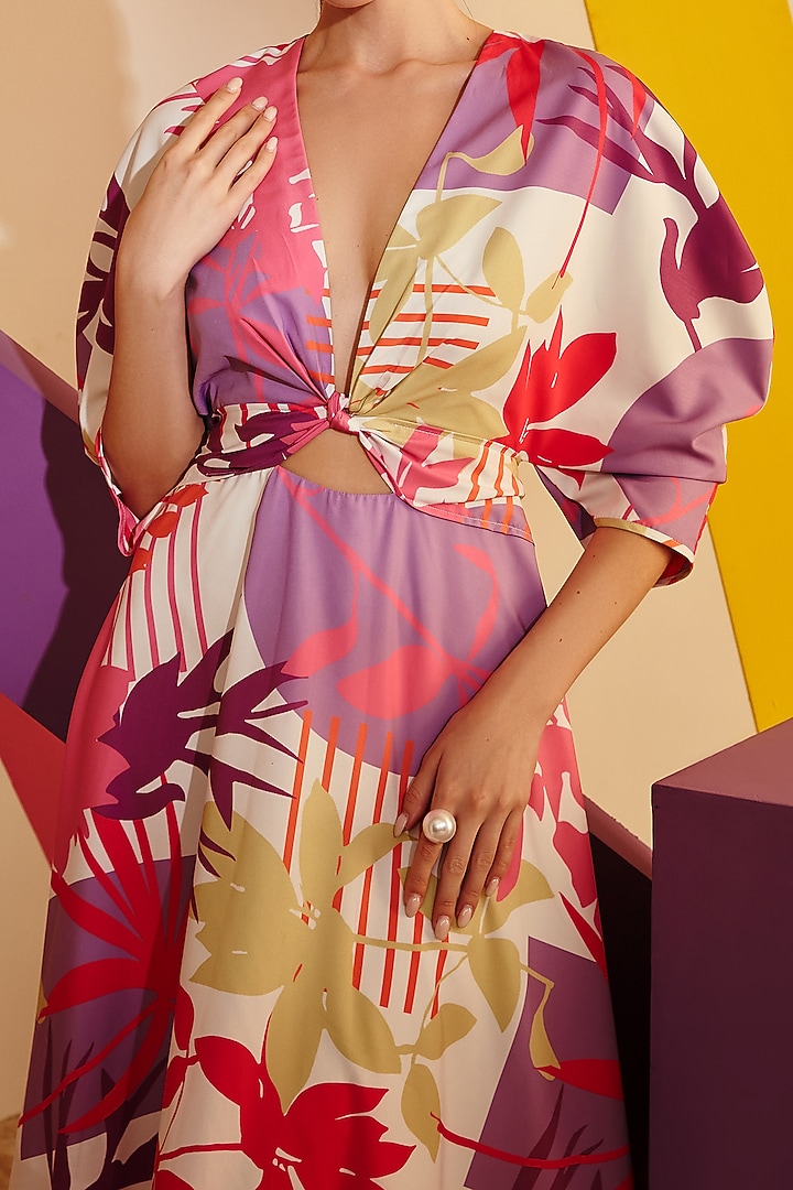 Multi-Colored Crepe Calf Length Summer Dress by Zosia at Pernia's Pop Up Shop