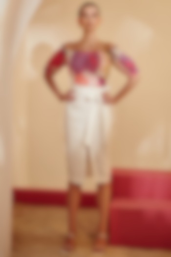 White Luxury Crepe Draped Skirt Set by Zosia at Pernia's Pop Up Shop