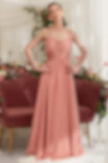 Coral Peach Luxury Crepe Satin Gown by Zosia