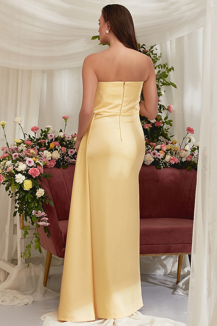 Sunlight Yellow Luxury Crush Satin Draped Vacation Dress by Zosia at Pernia's Pop Up Shop