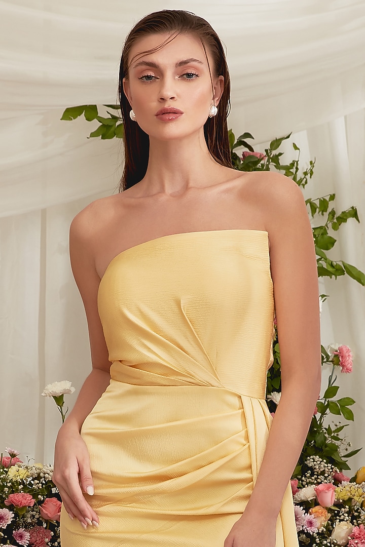 Sunlight Yellow Luxury Crush Satin Draped Vacation Dress by Zosia at Pernia's Pop Up Shop