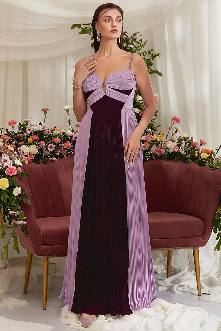 Lilac & Wine Pleated Gown by Zosia